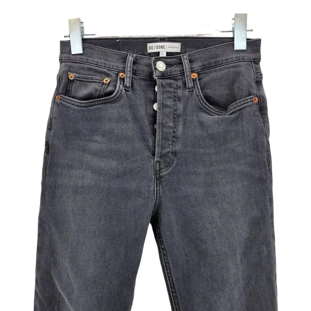 Re/Done 70's Ultra High‎ Waist Raw Hem Stovepipe Jeans Size 27 Dusty Char Black